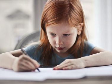 girl working on homework