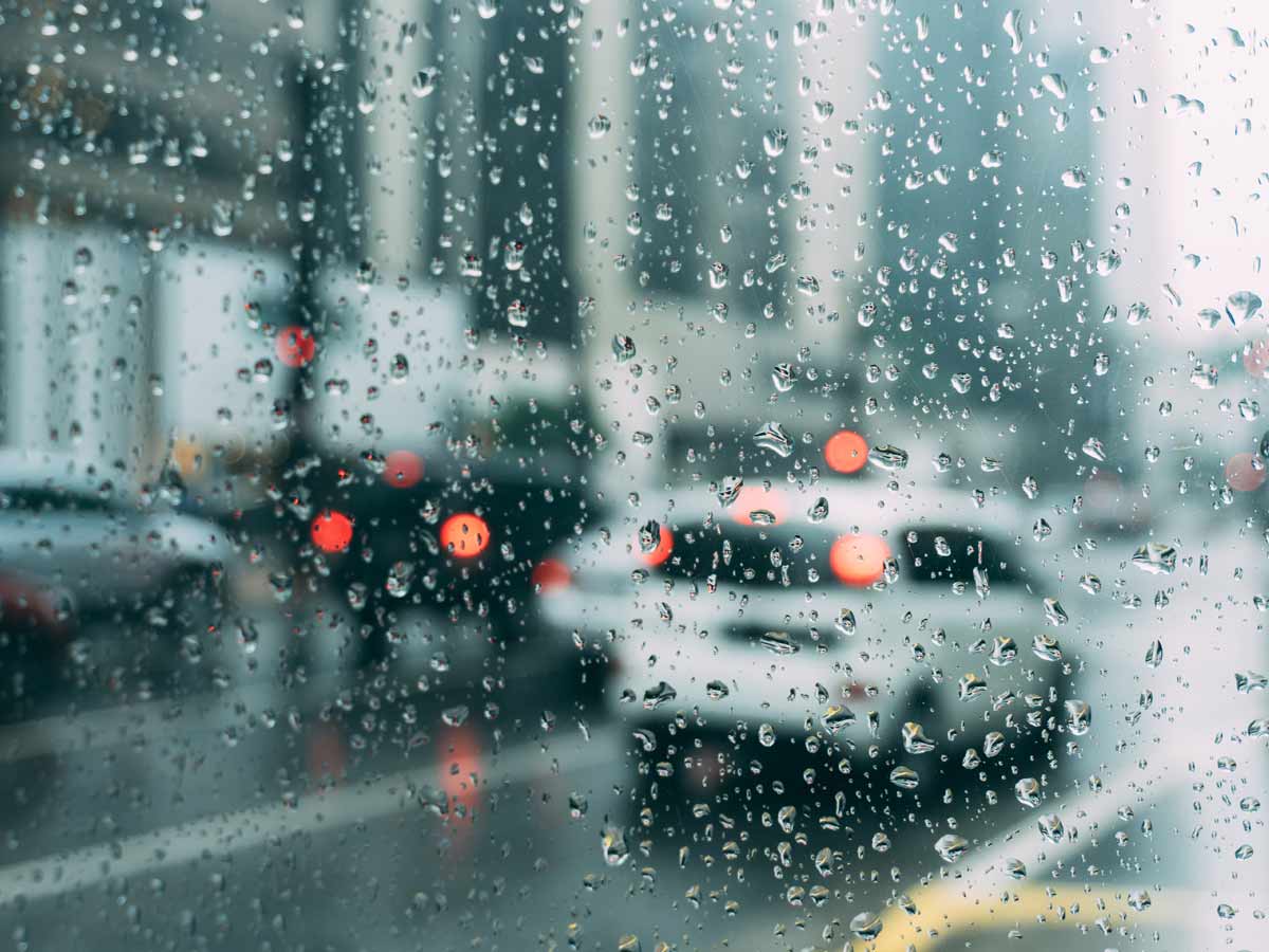 rain covered car window
