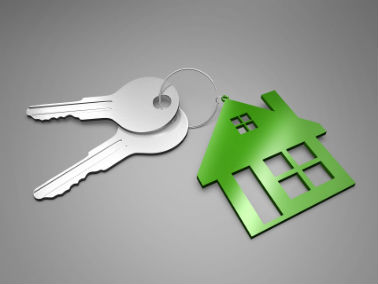 keys with a green house keychain