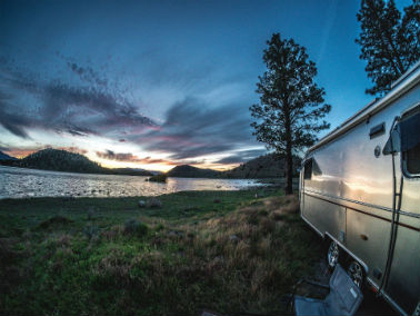 rv outside in the evening