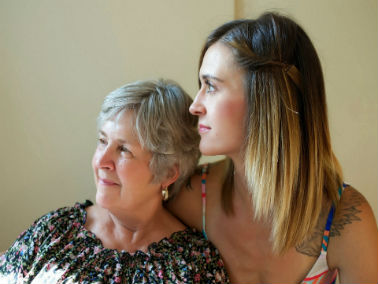 elderly woman and middle aged woman