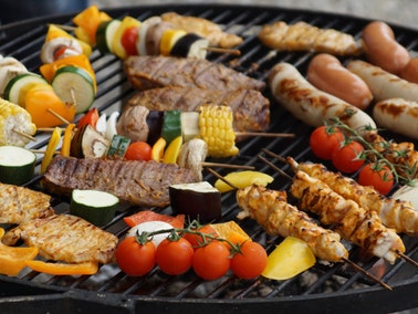 Various barbecue foods on the grill
